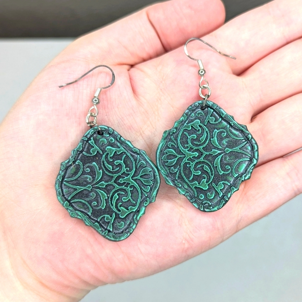 Gothic Emerald Art Nouveau Earrings